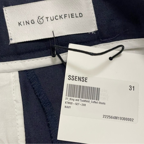 King & Tuckfield Men's Navy Blue Cuffed Shorts Pleated Button Fly Sz 31 NWT - Picture 4 of 9